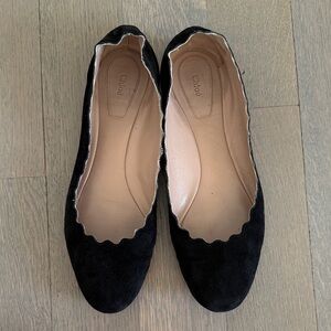 Chloe Lauren Scallop Ballet Flat in black suede size 38